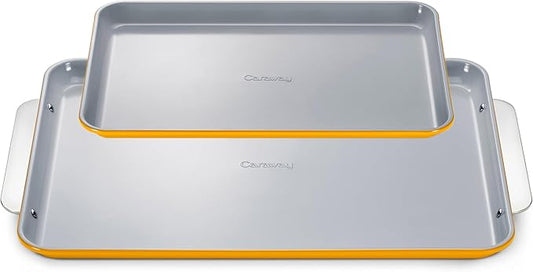 Caraway Non-Stick Ceramic Baking Sheet Duo - Naturally Slick Ceramic Coating - Non-Toxic, PTFE & PFOA Free - 18 x 13" Large & 15 x 10" Medium - Marigold