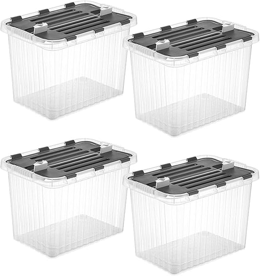 Superio Storage Bins with Lids, Clear Plastic Containers for Organizing, Stackable Totes, BPA Free, Odor Free, Organizer Boxes for Home, and Dorm (4 Pack, 20.25"x14"x14.6")