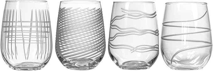 Rolf Glass Symmetry Stemless Wine Glass| 17oz Stemless Tumblers | Proudly Made in the USA | Lead-Free and Diamond-Wheel Engraved | Set of 4