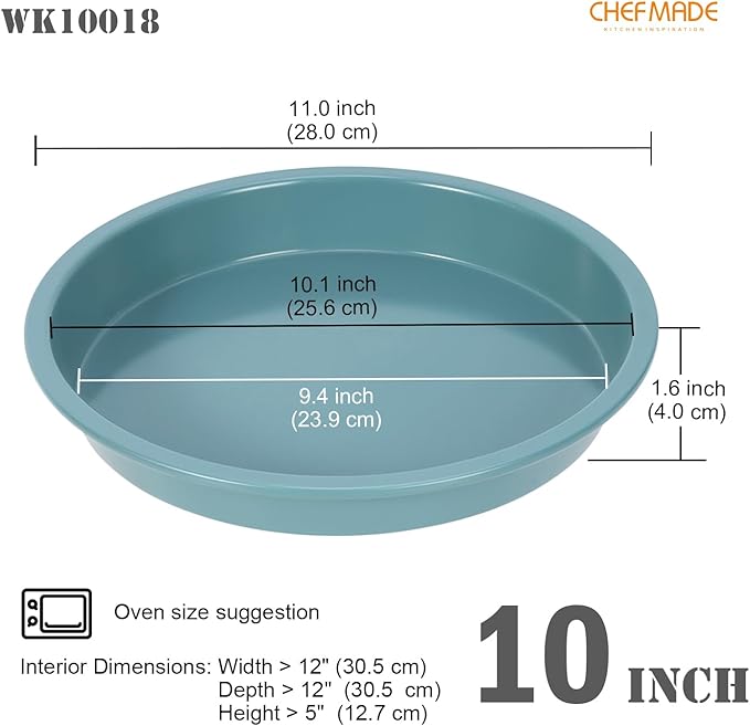CHEFMADE Round Cake Pan, 10-Inch Non-Stick Pizza Pan and Pie Bakeware for Oven Baking (Green)