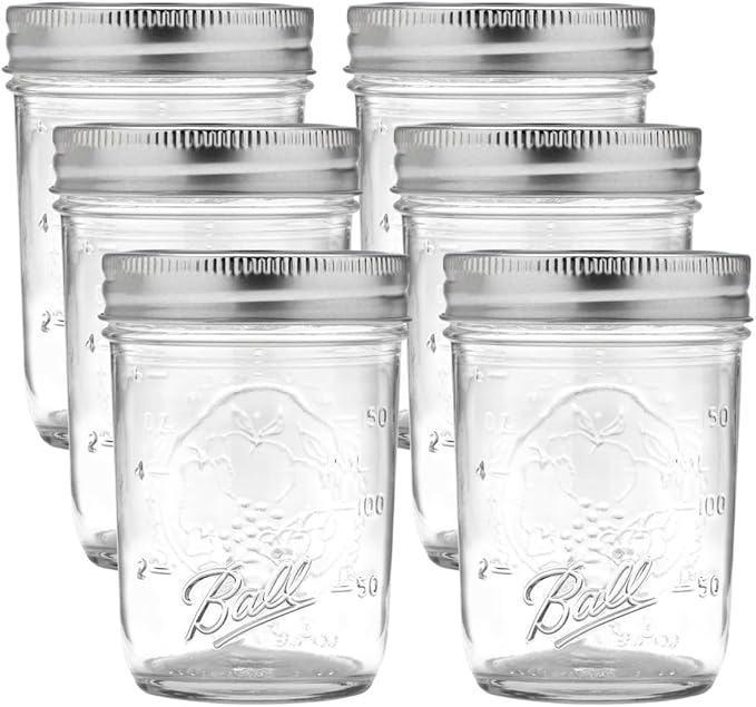 Ball Regular Mouth Glass Mason Jars with Lids and Bands, Used for Canning (Half Pint, 8 Ounce (Pack of 6))