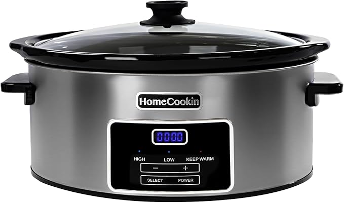 HOMECOOKIN 6-Quart Digital Programmable Slow Cooker with Timer - Small Kitchen Appliance for Family Dinners - Serves 6+ People - Heat Settings: Keep Warm, Low and High
