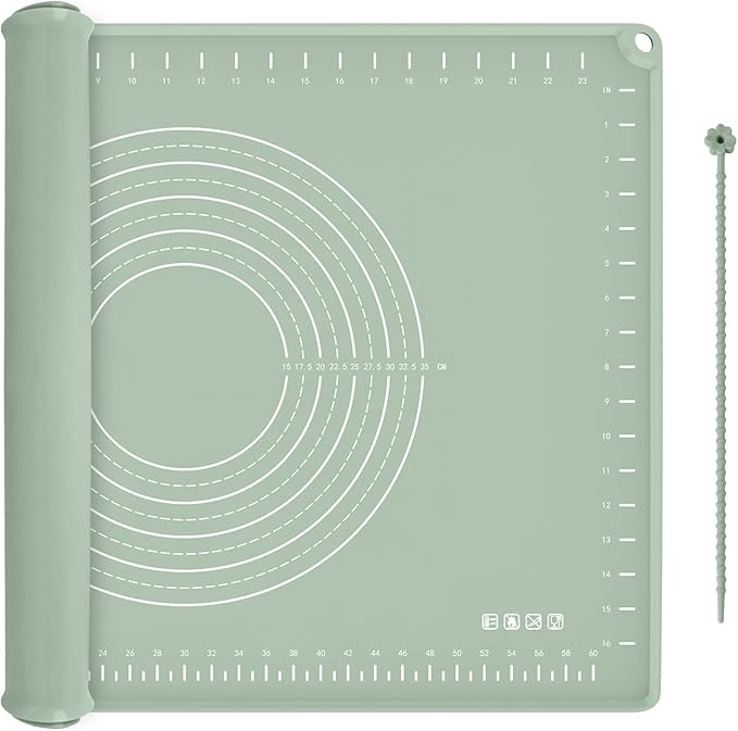 Silicone Baking Mat 28" x 20", Extra Thick Dough Rolling Mat with Measurements and Edge Heightening, Non-stick Food Grade Silicone Pastry Mat for for Pastry, Bread, Cookies, Pizza, Fondant, Pasta