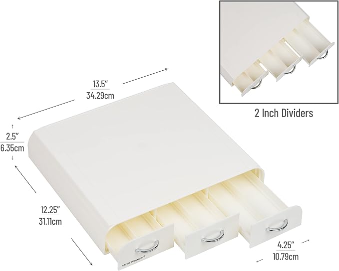 Mind Reader Single Serve Coffee Pod Organizer with 3 Drawers, 36 Pod Capacity, Countertop , 12.25"L x 13.5"W x 2.5"H, White