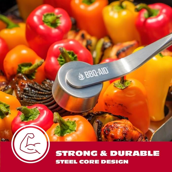 BBQ-AID Basting Brush - For Marinating, Glazing, Seasoning - Bbq Silicone Brush Cooking, Baster for Cooking Brush - Premium Wood Handle, Stainless Steel Core and Silicone Bristles for Easy Cleaning