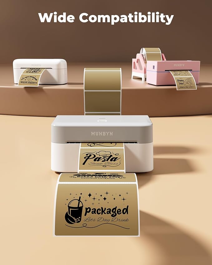 MUNBYN 3x2 Inch Brown Thermal Labels, Thermal Sticker Labels for Price, Barcode, Mailing, Name, 500 Sheets/1 Roll