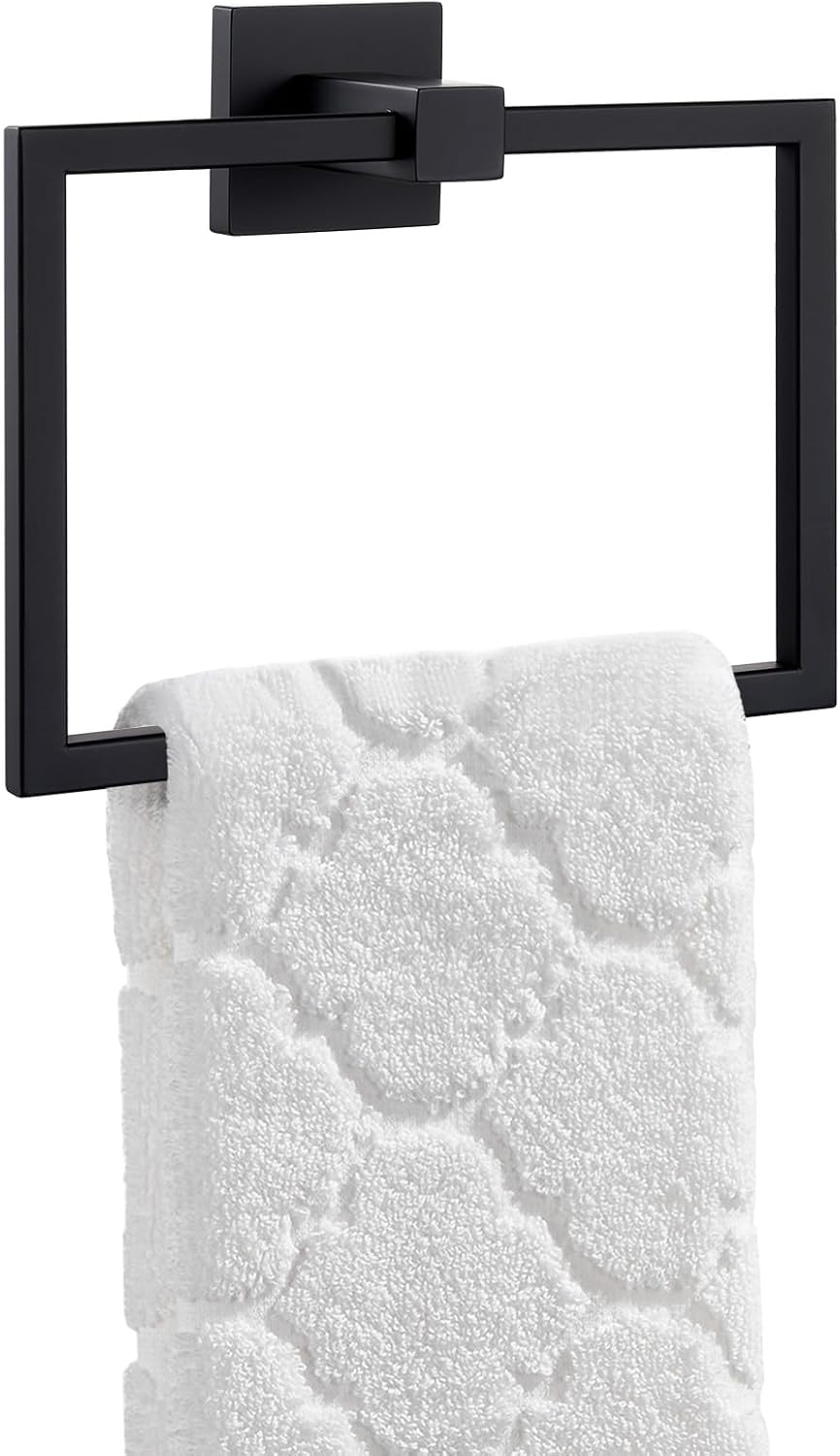 Bathroom Swivel Towel Ring Matte Black, Angle Simple SUS 304 Stainless Steel Hand Towel Holder for Wall Mount, 7.09 Inches