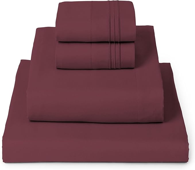 Mellanni Queen Sheets Set - 4 PC Iconic Collection Bedding - Hotel Luxury, Extra Soft, Cooling Bed Sheets - Wrinkle, Fade, Stain Resistant (Queen, Burgundy)