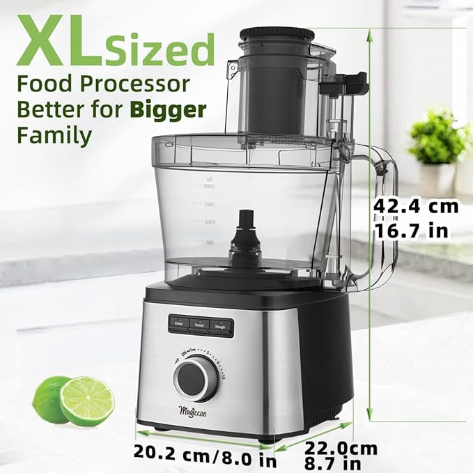 14-Cup Lemon Slicer Food-Processor - Large Feed Chute, 13 Speeds & Pulse, 3 Programs，Cheese Shredding, Cutting Fries, Meat Chopping, Shredding and Slicing, Mixing and Doughing, for Home Use