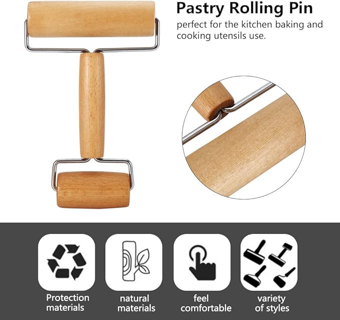 Watris Veiyi Small Rolling Pin, Wooden Dough Roller, Non-Stick Pizza Roller, Dough Baker Roller Set for Home Kitchen Baking Cooking(4.13in, 2.36in)…