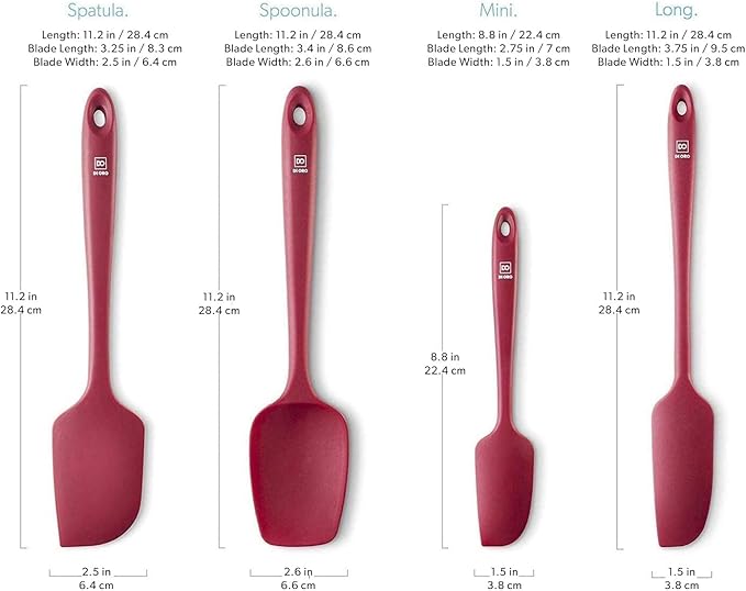 DI ORO Silicone Spatula Set - Rubber Kitchen Spatulas for Baking, Cooking, & Mixing - 600°F Heat-Resistant & BPA Free Silicone Scraper Spatulas for Nonstick Cookware - Dishwasher Safe (5pc, Red)