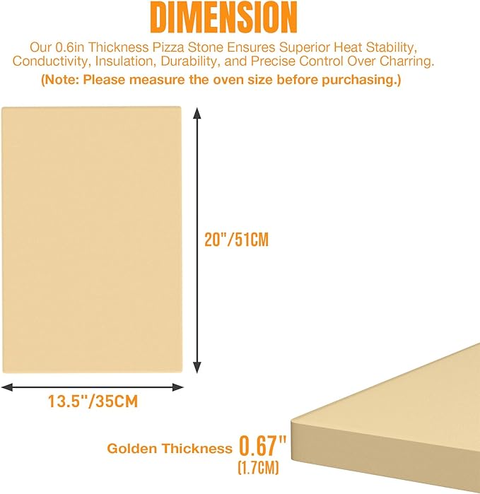 Large Pizza Stone 20" x 13.5" for Grill Rectangular Thick (0.67”) Baking Pizza Stone for Oven Heavy Duty Cordierite, Ideal for Baking Pizzas - Includes Scaper