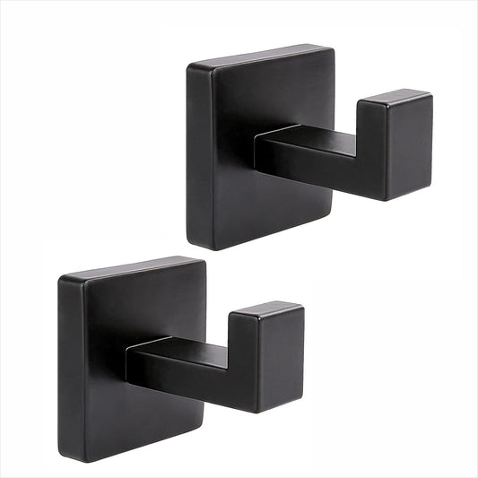 Matte Black Robe & Towel Hooks, Heavy Duty SUS 304 Stainless Steel, Wall Mounted, 2 Pack, Modern Design for Bathroom, Kitchen, and Bedroom