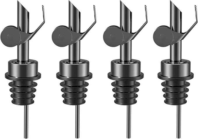 Olive Oil Dispenser Spout, Weighted Liquor Pour Spout, Syrup Dispenser Spout, Stainless Steel Automatic Pour Spouts for Liquor Bottles, Oil Bottles, Vinegar, Syrup and Alcohol 4 Pack Black