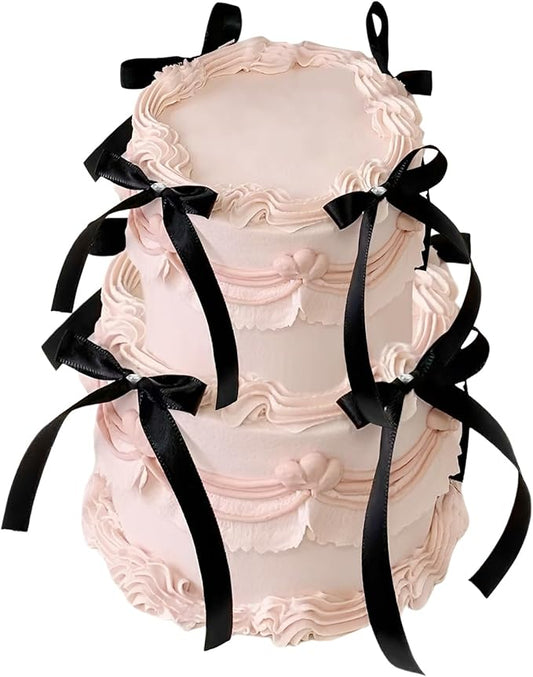 Bow Cake Toppers, 10 Pcs Large Black Bows Cupcake Toppers Themed Party Decorations, Black Birthday Cake Decorations for Wedding Baby Shower Party Supplies