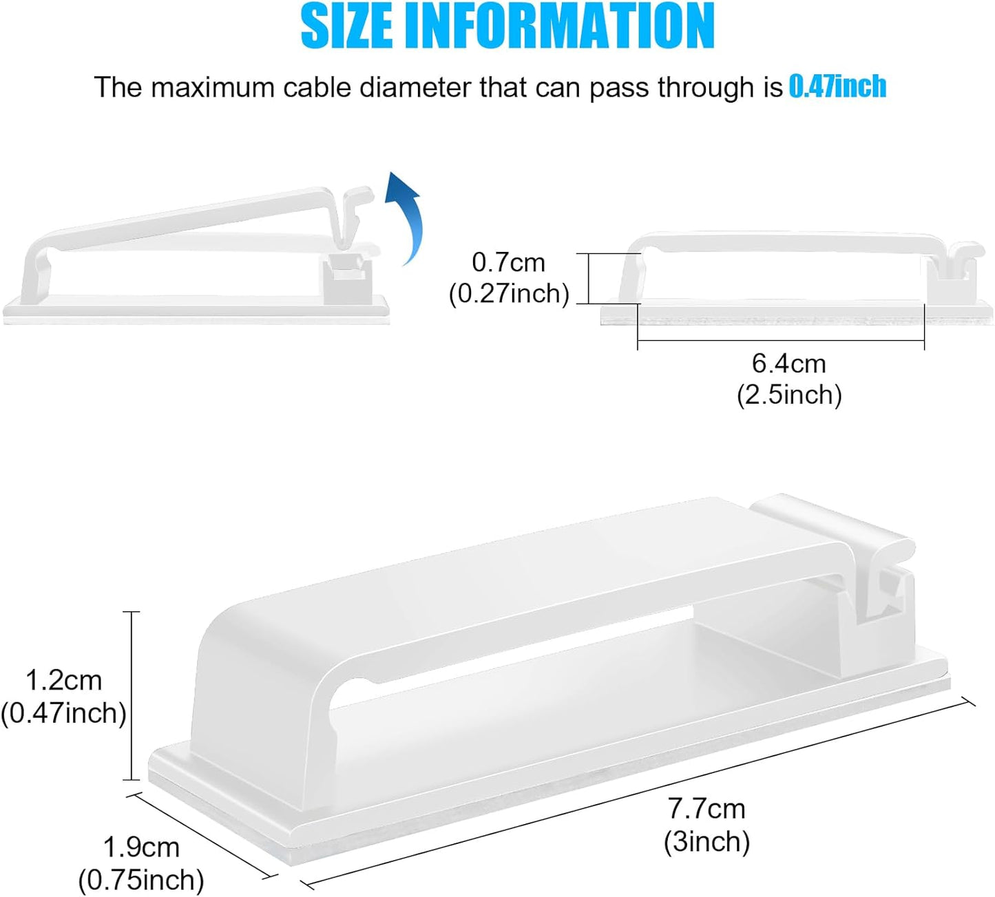 XHF 80 PCS Self Adhesive Cable Clips(XL) White,Wire Clips Cable Management Wire Organizer Cord Holder for Under Desk, Car, Wall, TV PC Ethernet Cable