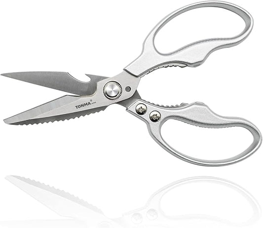TONMA Kitchen Shears Heavy Duty [Made in Japan] Multipurpose Stainless Steel Poultry Shears, Japanese Kitchen Scissors Sharp Non-Slip Cooking Scissors for Chicken, Fish, Food, Herbs