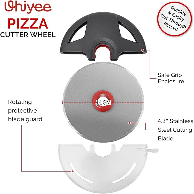 Pizza Cutter Wheel, UHIYEE 4.3" Large Pizza Slicer Wheel with Safety Blade Cover, Super Sharp Stainless Steel Pizza Wheel Slices Effortlessly, Easy Cleaning Pizza Cutters Dishwasher Safe, Gray