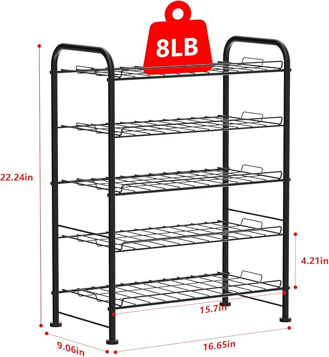 OYEAL Water Bottle Storage Rack 5 Tier Bottled Water Holder Organizer Freestanding Floor Beverage Soda Drink Stand Shelf for Kitchen Pantry Can Storage, Hold 30 Bottles, Black