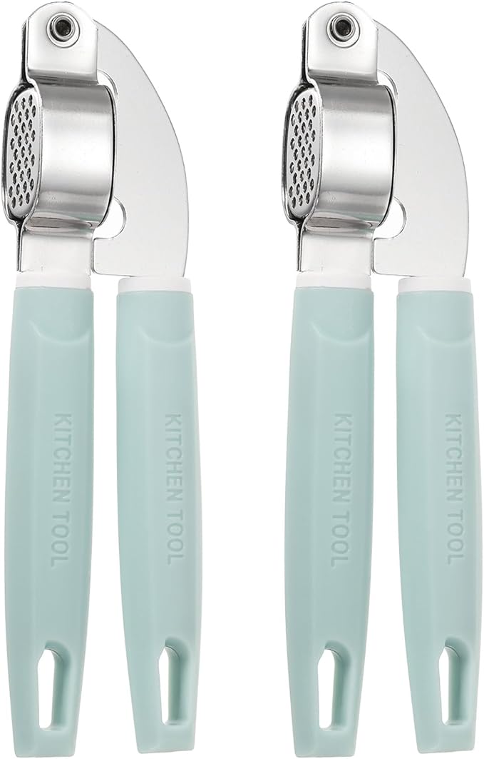 uxcell 2pcs Garlic Press, 7.7 Inch Stainless Steel Garlic Crusher and Peeler Set for Home Cooks and Professional Chefs, Blue