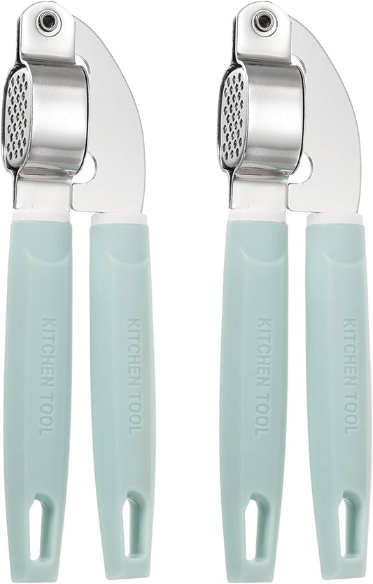 uxcell 2pcs Garlic Press, 7.7 Inch Stainless Steel Garlic Crusher and Peeler Set for Home Cooks and Professional Chefs, Blue