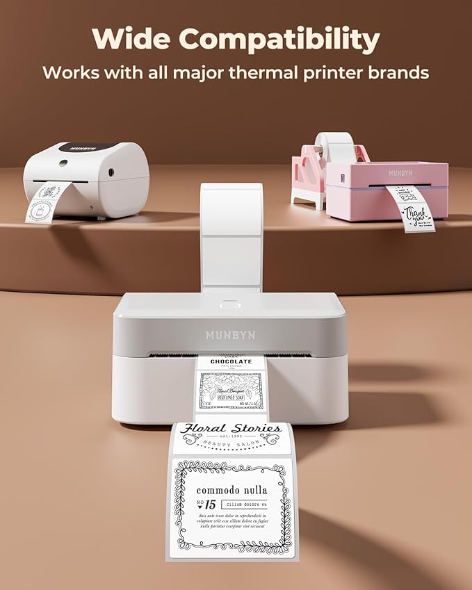 MUNBYN 2"x2" Square Thermal Labels, Compatible with Multiple Thermal Printers, Strong Adhesive, White Address Labels for Barcode, 750 Sheets/Roll