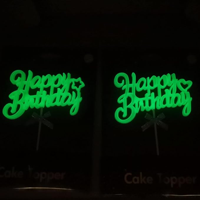 Glow Party Neon Birthday Cake Toppers Happy Birthday Cake Topper 3D Green Cake Decorations