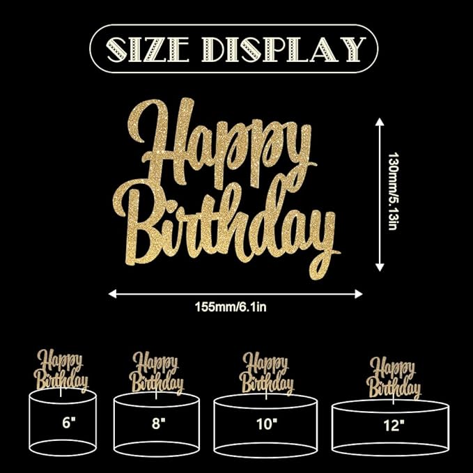 Happy Birthday cake topper - 1/10/13/15/16th gold cake topper, 1st/21st birthday party cake Happy Birthdays,30/40/50/60/70/80/90/100th happy birthday cake topper