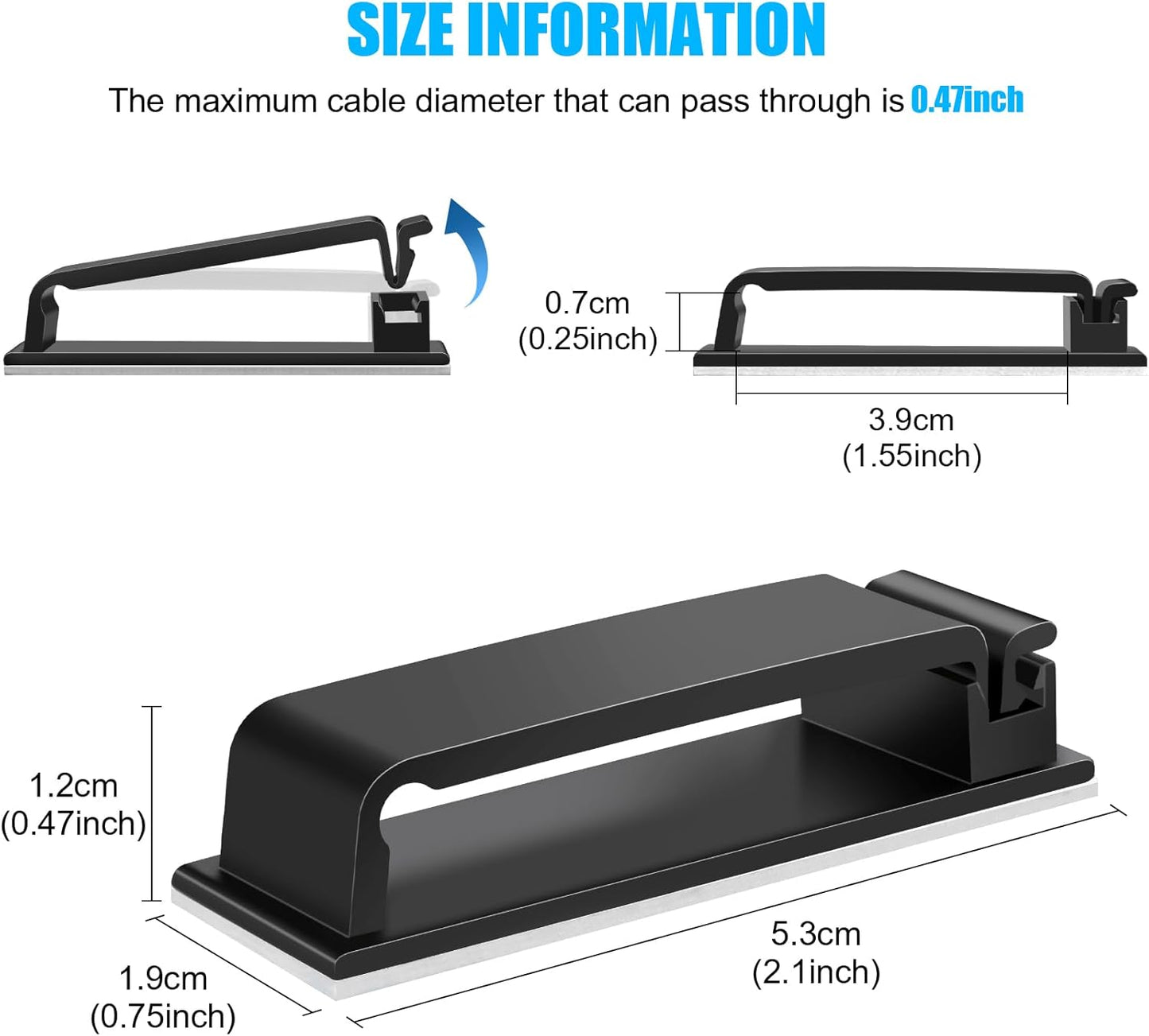 XHF 50 PCS Self Adhesive Cable Clips(L) Black,Wire Clips Cable Management Wire Organizer Cord Holder for Under Desk, Car, Wall, TV PC Ethernet Cable