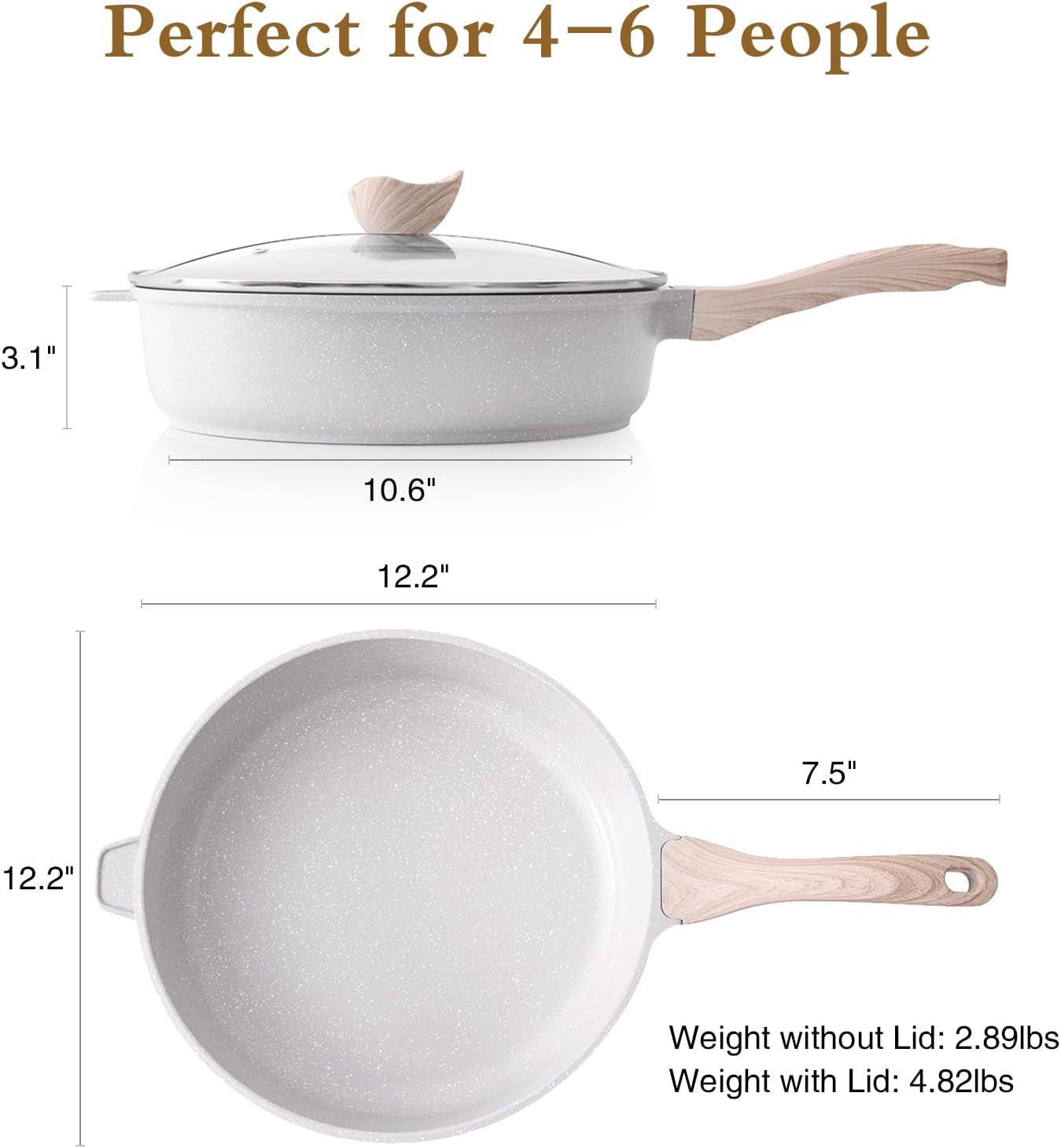 Nonstick Ceramic Deep Frying Pan, 12 Inch Non Toxic Large Skillet with Lid, 5 Qt Healthy Jumbo Cooker, Saute Pan for Cooking, Induction Cookware, PFOA & PFAS Free