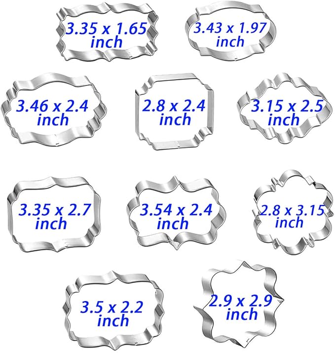 Frame Cookie Cutters 10pcs Stainless Steel Plaque Cookie Cutter Difference Shapes, DIY Fondant Cutters Tiles Metal Pancake Molds for Biscuit Wedding Baking Decorations Holiday Birthday Party
