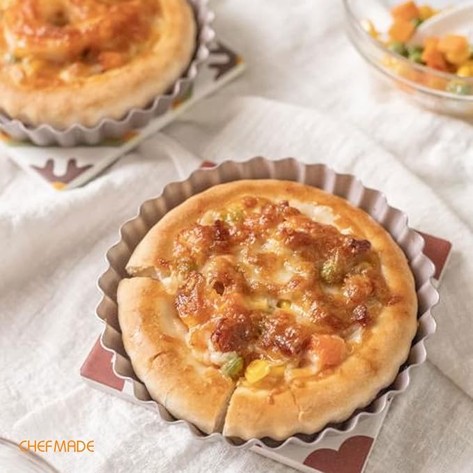 CHEFMADE Round Tart Pan, Non-Stick 4 Inch 4Pcs Quiche Pan