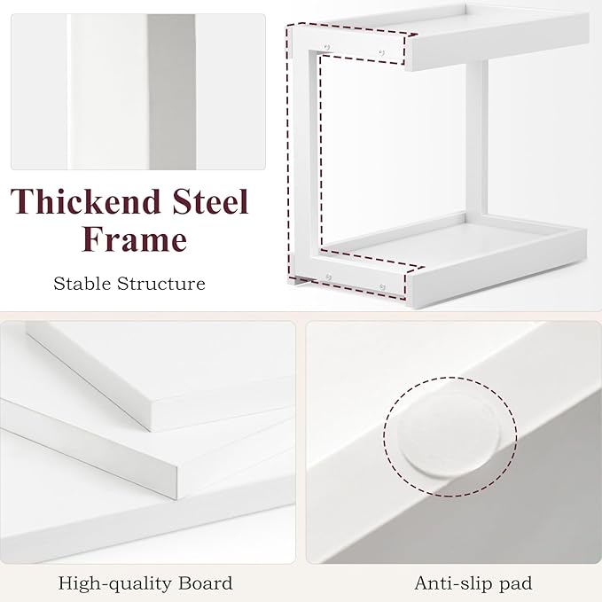 MARTY 2 Tier 15.75"x8.9" Large Countertop Shelf Organizer Spice Rack, Coffee Station Organizer for Mugs Cups, Wooden Shelf Desktop Storage Organizer for Kitchen Bathroom Home Office (White)