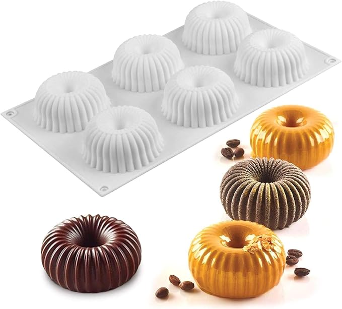 OCPO Kitchen Mini Silicone Mold for Baking Mousse & Cake, French Dessert Mold for Pastry Donuts Chocolate Brownie Jello (6-Cavity)