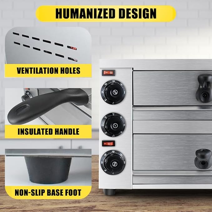 KOOTEN 2 Tier Tabletop Pizza Oven - Indoor Electric Commercial Stainless Steel With Timer for Home and Restaurant