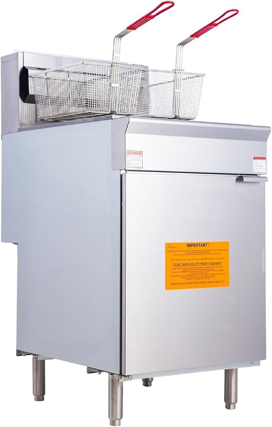 CLIVIA Liquid Propane Deep Fryer, Commercial Floor Fryer with 2 Baskets, 75 lb. Oil Capacity with 5 Burners, Total 150,000 BTU Propane Fryer for Restaurants