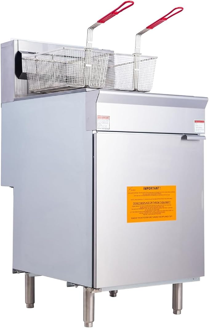 CLIVIA Natural Gas Floor Deep Fryer, Commercial Fryer with 2 Baskets, 75 lb. Oil Capacity with 5 Burners, Total 150,000 BTU Gas Fryer for Restaurants