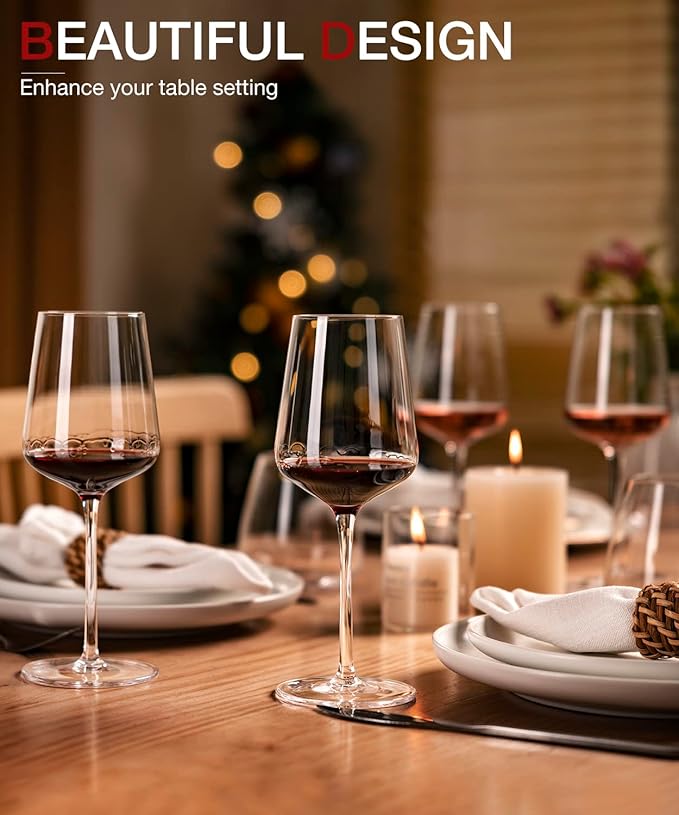 LUNA & MANTHA Wine Glasses Set of 4, 15 oz Hand Blown Crystal Red White Wine Glasses with Stem, Ideal Gift for Set, Toasting at Weddings or Birthdays