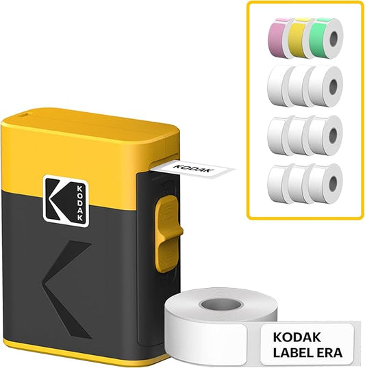 KODAK Label ERA Label Maker Machine Bundle, Yellow (1 Roll Sticker Label & 12 Rolls Set)