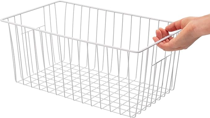 16inch Farmhouse Freezer Wire Baskets Organizer Storage Bins Large Organizer Baskets with Handles for Storage, Office, Kitchen, Pantry, Cabinet, Closets - Set of 6 (White 6)