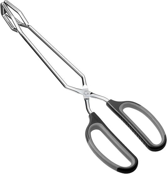 Scissor Tongs with Comfort-Grip Handle 12-Inch Cooking Tongs (Black Handle)