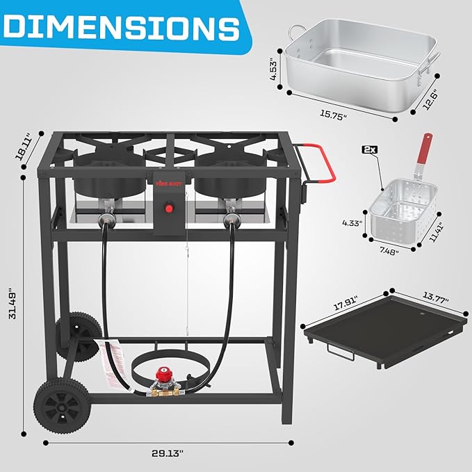 Outdoor Propane Deep Fryer and Griddle Combo, Portable 2-in-1 Cooking Station with Double Burner Propane Stove and Wheels, Ideal for Outdoor BBQ, Camping, and Tailgating