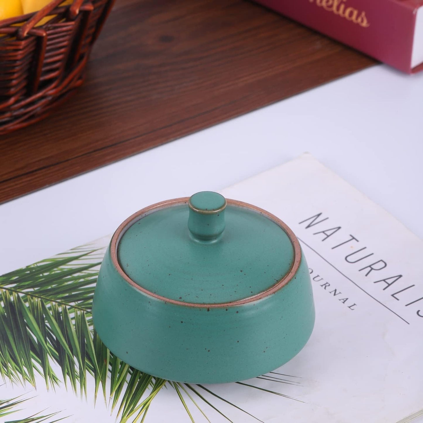 Retro Kitchen Ceramic Canister, 13.53 FL OZ (400 ML) Vintage Food Storage Jar for Tea, Coffee Beans, Herb, Candy, Spices, Nuts (Ancient Green)