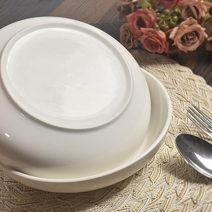 homEdge Pasta Bowls, 30 Ounces Porcelain Serving Bowls for Salad, Soup, Spaghetti, Pasta, Set of 6-White