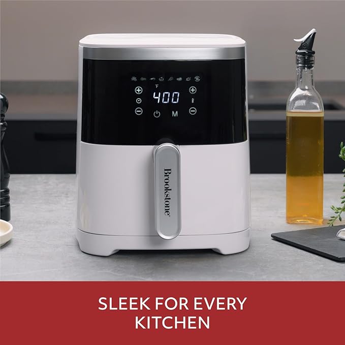 Brookstone Air Fryer – 4.5 Qt, 1300W Large Capacity Fryer with LED Display, 8 Presets, Adjustable Temp, Oil-Free Kitchen Appliance for Baking, Roasting, Frying, Healthy Crispy Meals, White