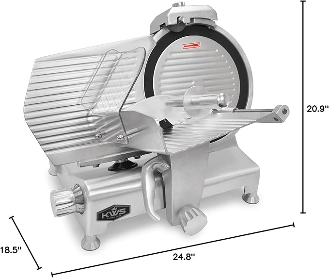 KWS Metal Collection 420W 12-Inch Meat Slicer MS-12DT Anodized Aluminum Base with Teflon Blade + Blade Removal Tool, Frozen Meat/Cheese/Food Slicer Quiet [ ETL, NSF Certified ]