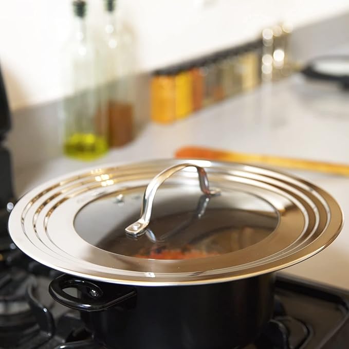 Stainless Steel Universal Lid for Pots, Pans and Skillets - Fits 7" to 12" Pot and Pans - Tempered Glass with Stainless Steel Rim Replacement Frying Pan Cover and Cast Iron Skillet Lid