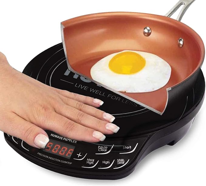 Nuwave PIC Flex with 9-inch Anodized Duralon, Non-Stick Fry Pan, Portable, Powerful Induction Cooktop, 6.5-Inch Heating Coil