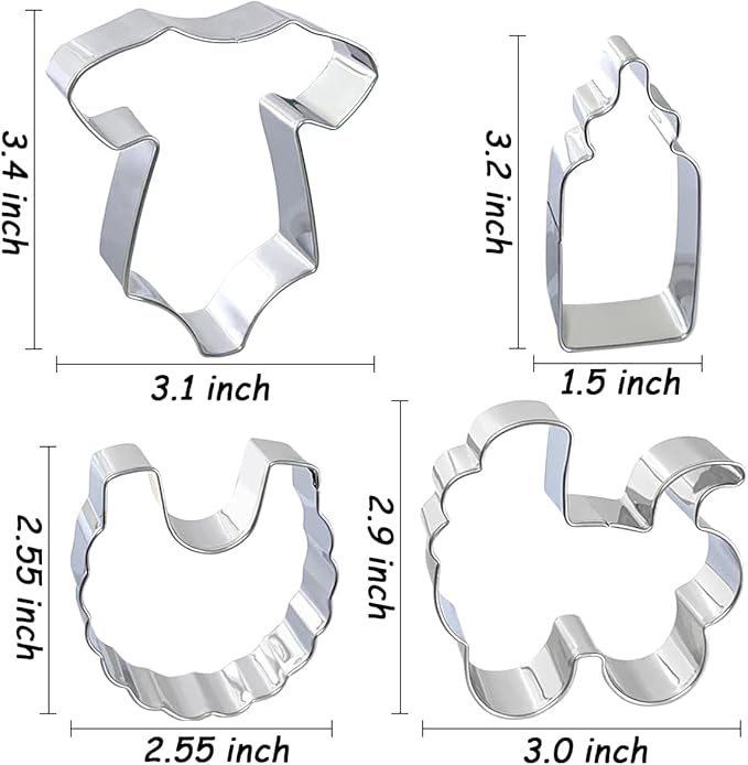 Baby Shower Cookie Cutters 8Pcs, Cute Shapes Baby Carriage Onesies Bottle Bib Clothes Elephant Bear Fondant Cutter, Sturdy Metal Biscuit Cutter Cookie Mold for Baby Shower Baking & Gift
