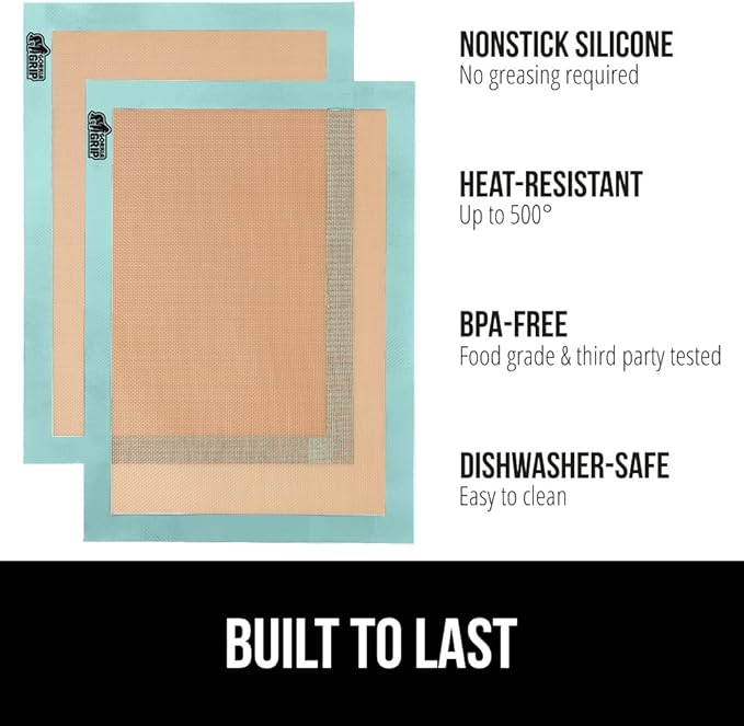 GORILLA GRIP Reusable Nonstick Silicone Baking Mat, 2 Pack, 16.5x11.87, BPA-Free Oven Safe Food Liner, For Cookie Sheets, No Mess Easy Clean Pastry Mats, Kitchen Essential, Half Sheet Size, Mint